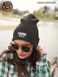 Harris Walz Embroidered Beanie, Us 2024 Election, Democrats, Liberal, Progressive, Vote, Feminist, Pro-Choice Candidate, Potus, Kamala