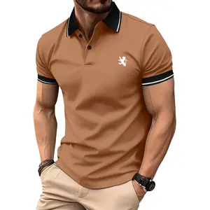 Men's Summer Lion Graphic Print Short Sleeve Polo Shirt, Stylish Retro Collar, Lightweight Versatile Sports Casual Outdoor Fashionable Golf Wear, Trendy Black Short Sleeve, Perfect Gift for Him