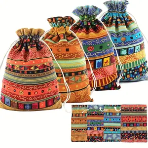 Egyptian Ethnic Style 24pcs Cotton Bag with Drawstring for Coin Party, Wedding, and Holiday Retail with Breathable Features Gifts