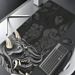 Unique Hannya Japanese Cloud & Oni Design Large Gaming Mouse Pad, Gaming Desk Accessory, Stylish Desk Protector with Non-Slip Rubber Edges, Multi-Size Options for Laptop, Desktop, Work, and Gifts