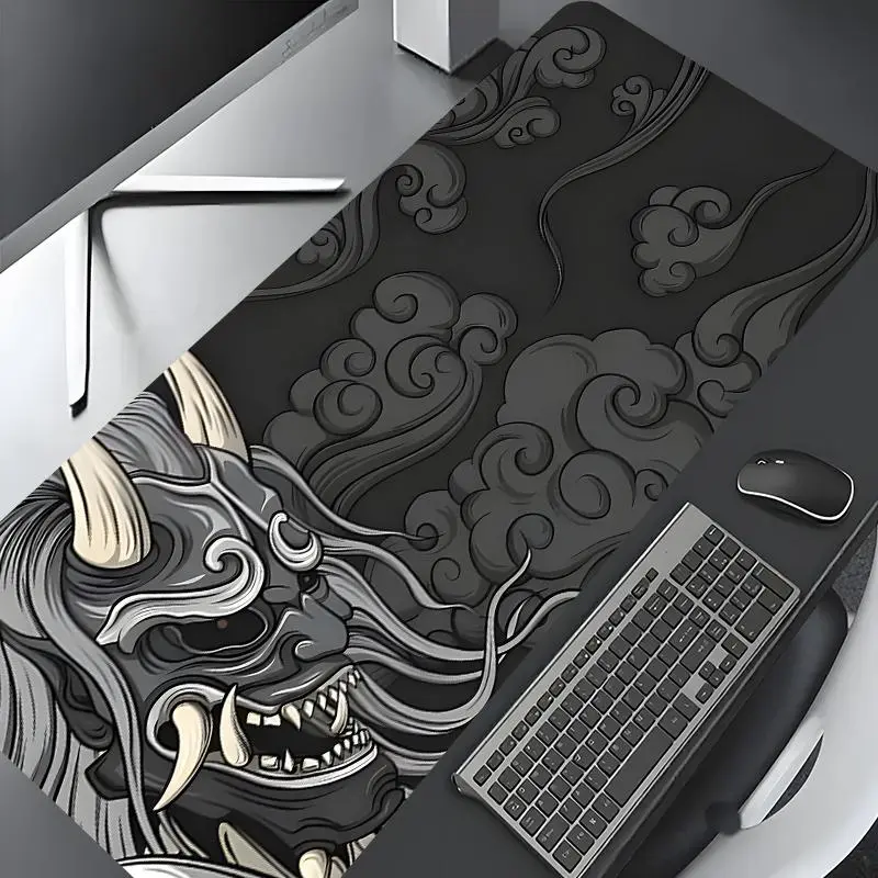 Unique Hannya Japanese Cloud & Oni Design Large Gaming Mouse Pad, Gaming Desk Accessory, Computer Desk Accessories, Office Accessories, Stylish Desk Protector with Non-Slip Rubber Edges, Multi-Size Options for Laptop, Desktop, Work, and Gifts