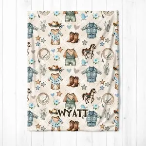 Personalized Cowboy Baby Blanket: Custom Name Western Nursery Plush Throw