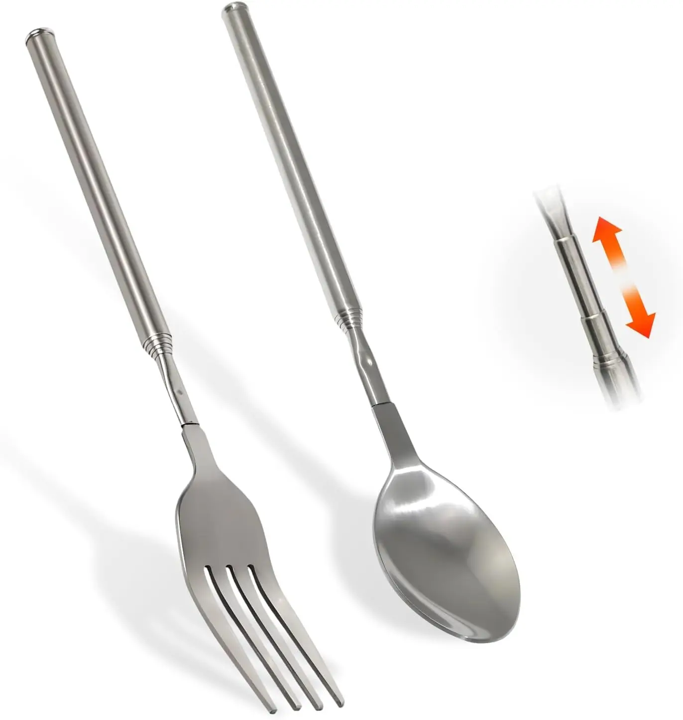 [USA Stock] - 2 PCS Extendable Fork and Spoon Set,8.7 to 25.4 Inch Expandable fork prank, Stainless Steel Expandable Fork for Dining, BBQ, Camping, and Fun Use