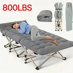 75 Inch Outdoor Folding Bed Camping Bed with Flip Mattress Portable Folding Guest Bed Weight Capacity 800 lbs Heavy Duty Bed with Carrying Bag Suitable for Teens Adults Travel Garden Balcony Gray and Light Blue Optional