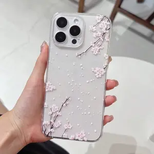 Sakura Rain Pattern Soft Transparent Protective Phone Case Cover, Casing, Protector, Protection, Cellphone, Smartphone, Accessories for iPhone 17 Plus/air, 16promax, 15pro, 14, 13, 12, 11 Pro Max, Fashion Gift