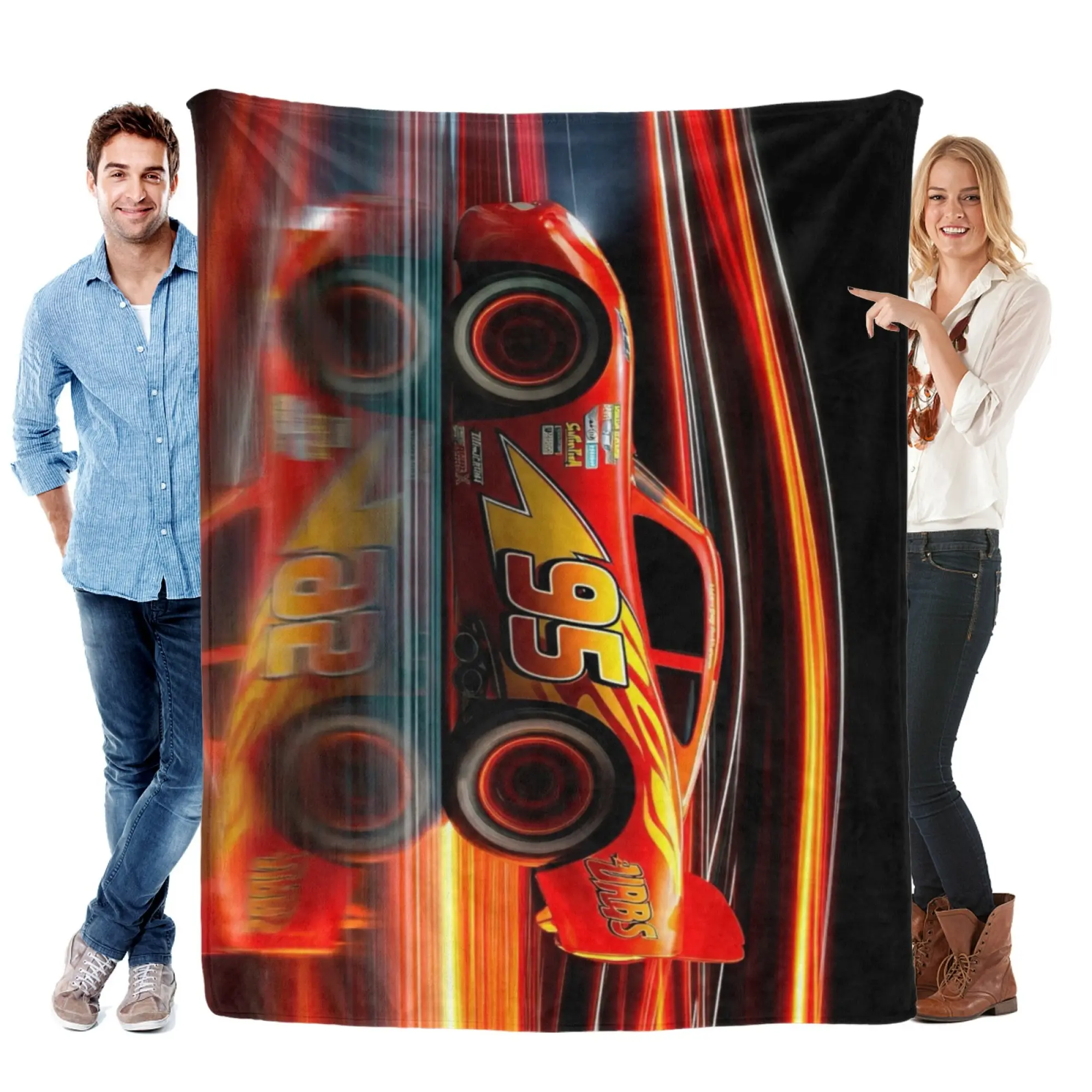 [SummerVibes] DISNEY CLASSIC Cars Lightning McQueen #95 Flannel Blanket, Vibrant Racing Throw for Home, Bedroom, Couch & Travel
