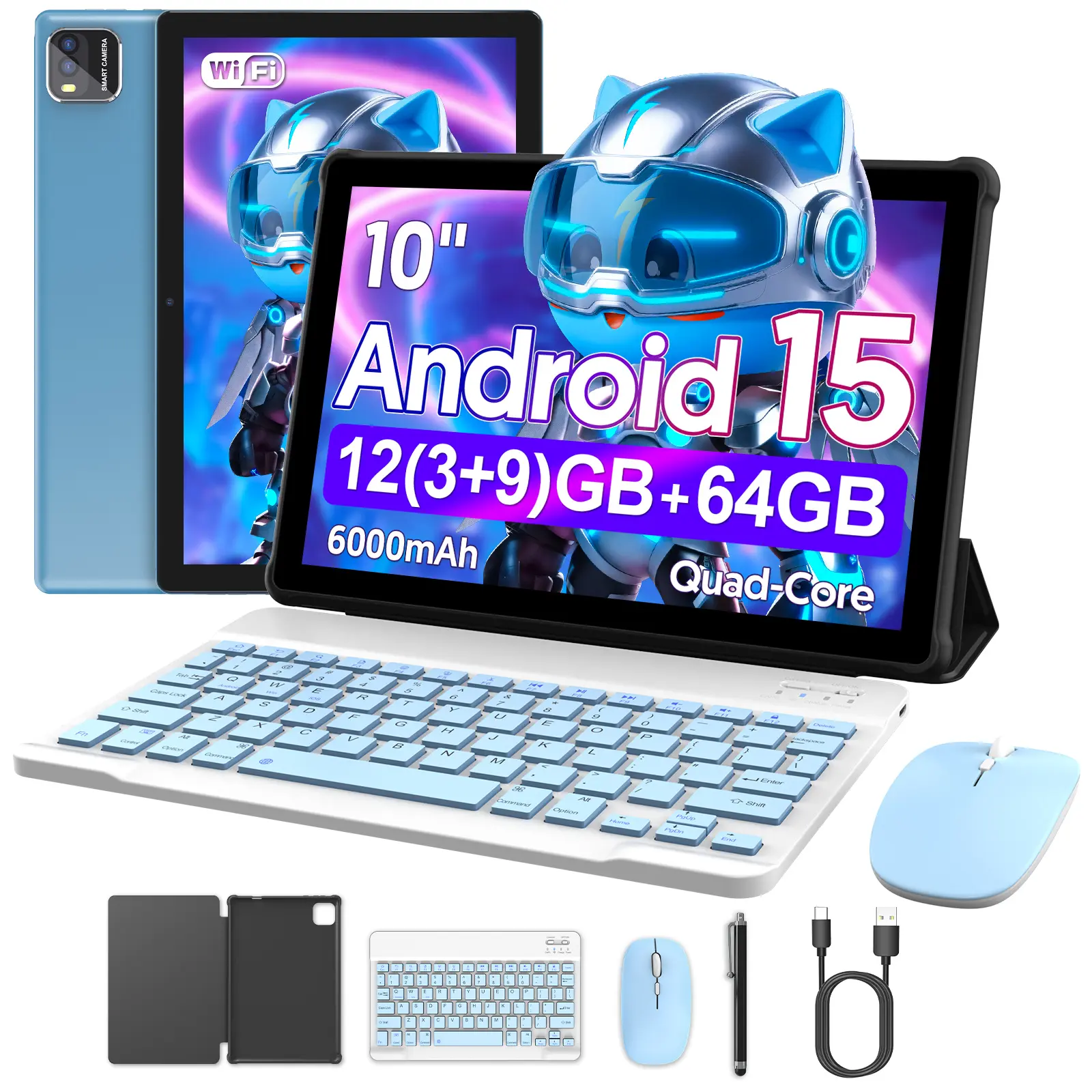 2026 10.1-in Android 16 2-in-1 Tablet, 32GB ROM + Expandable Storage, 5G WiFi, Portable Device with Keyboard, Mouse, Case, Stylus, Dual Camera, Ideal for School, Work, Valentine’s Day Gift