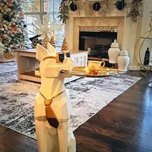 Dog Sculpture Resin Side Table with Tray Top & Tissue Box Water-Proof Resilient Frame Exquisite Design for Living Rooms Bedrooms Offices