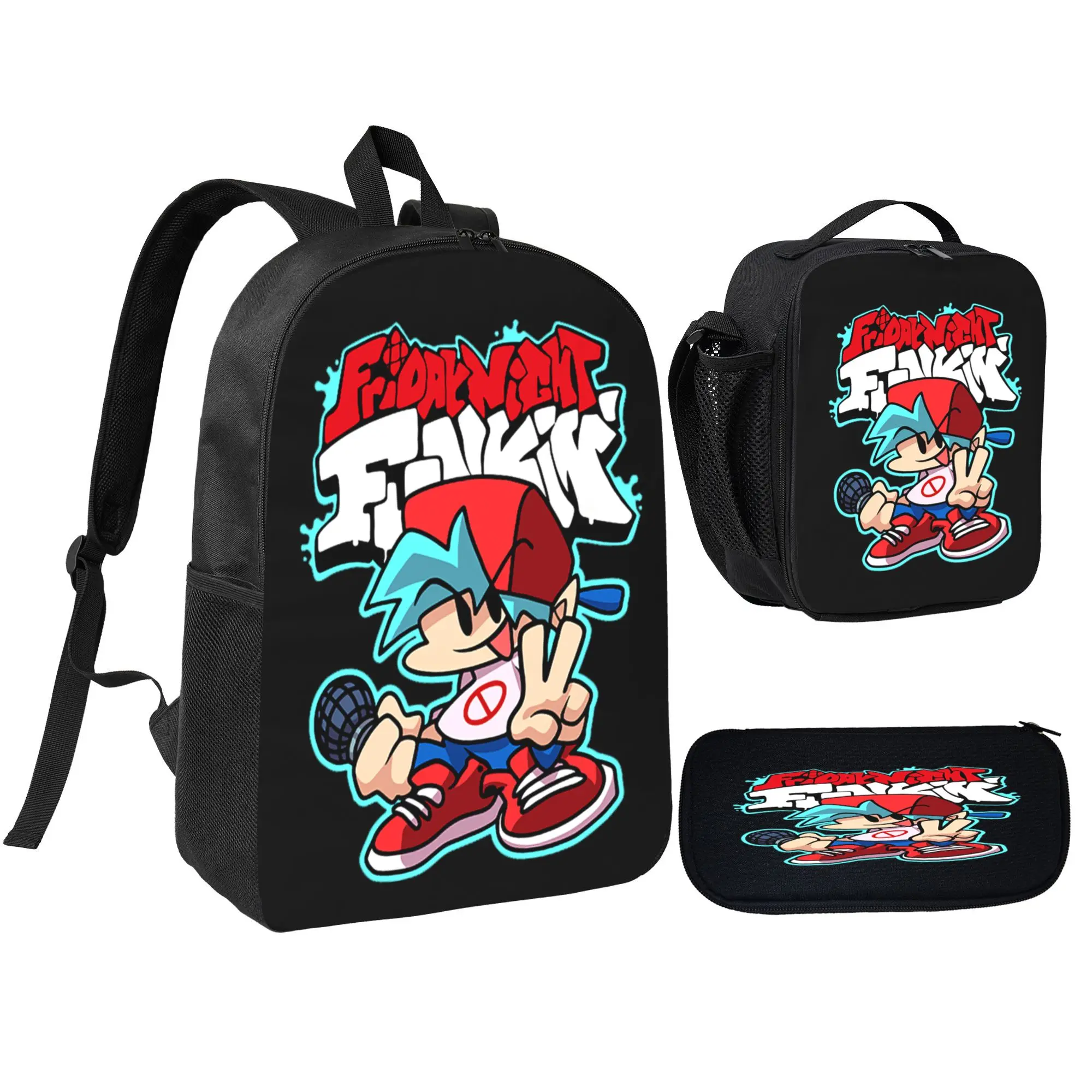 3PCS Friday Night Funkin Backpack Daypack Gaming Shoulder Bag Leisure Travel Adjustable Strap Backpacks 17in