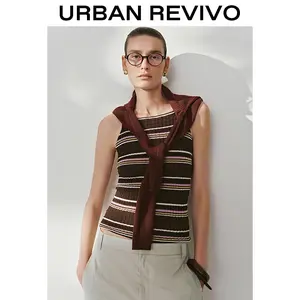 URBAN REVIVO Striped Knitted Cami Tank - UWU950010, Knit Fabric, Casual Sleeveless Top, Trendy Silhouette, Elegant Versatile 2025 Women's OOTD Top