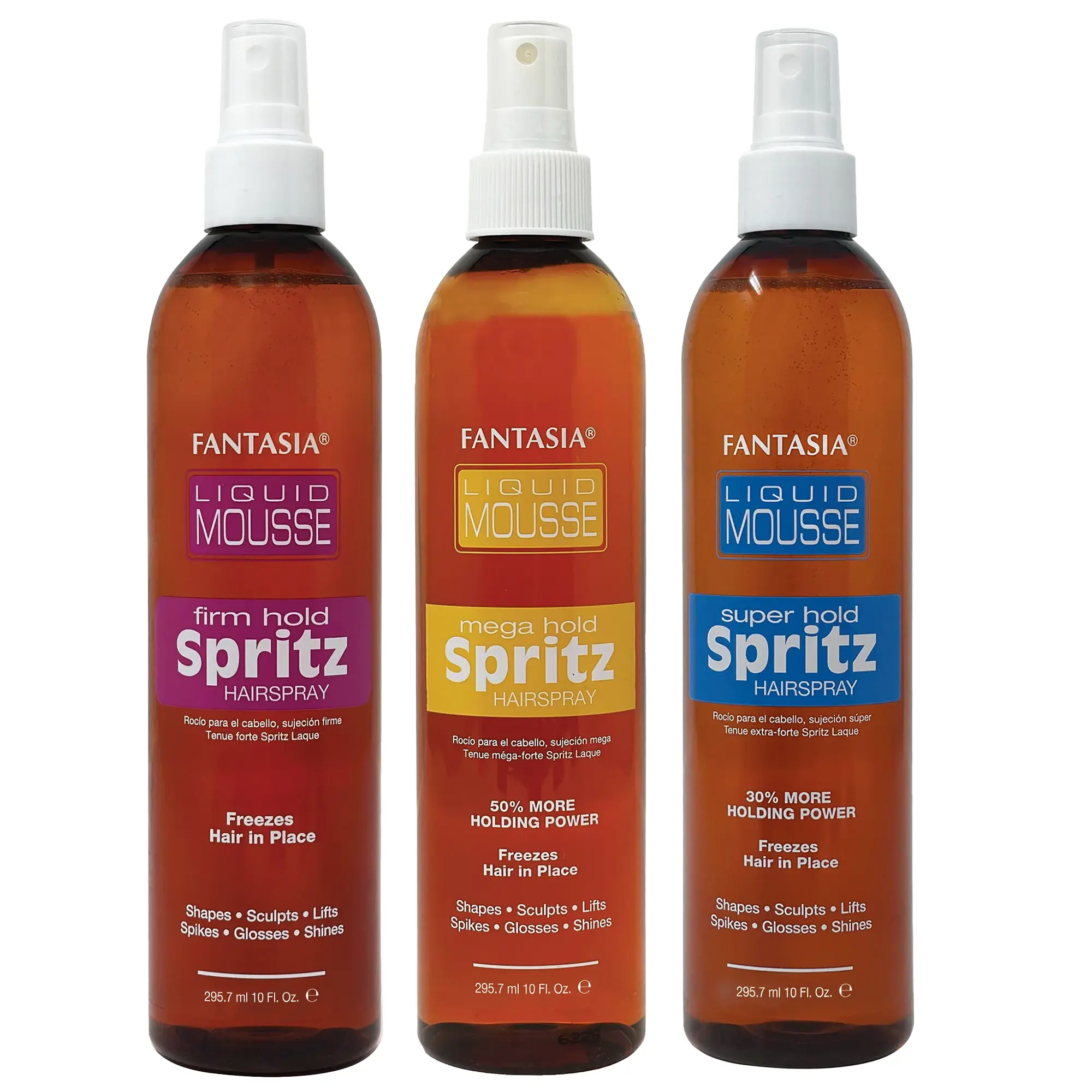 Fantasia IC Spritz Hair Spray Bundle Firm Hold 10oz + Super Hold 10oz + Mega Hold 10oz
