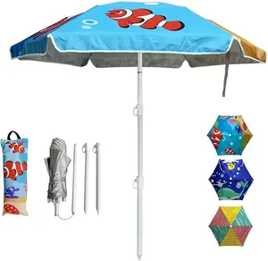 Water Table Umbrella Kid 5ft Beach Umbrella Diameter 0.99-1.2 inches Pole UV 50+ Portable Sun Shade with Sand Anchor & Carry Bag, Outdoor Folding Umbrella for Beach,Pool,Patio,Garden (Fish) NO Tilt The sand needs to be over 5 inches above the bottom