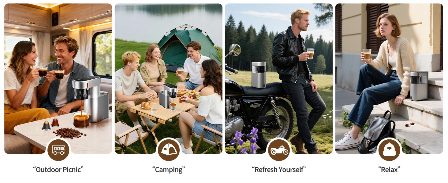 Pura Mini Single Serve Coffee Maker, Espresso Machine, AC & Battery Powered Portable for Small Spaces, 20 Bar Stable Extraction, Rich Crema, 2-in-1 Capsule & Ground, 30-Cup Cold Brew Battery, Adjustable Temp, Compact for Travel, Camping, Car, Office