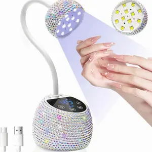 LED Nail Lamp, Mini Cordless Gel X Nail Lamp Flash, Auto Sensor Gooseneck Portable USB Gel Nail Dryer U V Light With 4 Timers And LCD Display For Home DIY - AB Diamond