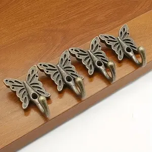 Bohemian Vintage Butterfly Hooks Set of 4, Wall Art Hangers, Cabinet Coat Single Hook, Robe Towel Rack, Kitchen Storage Hooks, Includes Screws