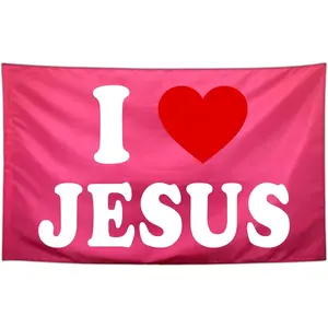 I Love Jesus Flag Pink Funny Tapestry Flags for Teen Girls Room Bedroom College Dorm Meme Flags Christian Jesus Worship Flags for Outdoor Indoor Man Cave Wall Art Decor Banner Gifts Decoration
