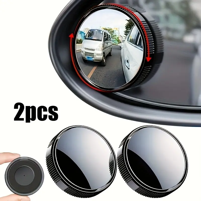 2-Pack Black Round HD Glass Convex Rearview Mirrors, 360° Rotatable Wide-Angle Car Accessories, Universal for Cars, SUVs, Trucks, Motorcycles