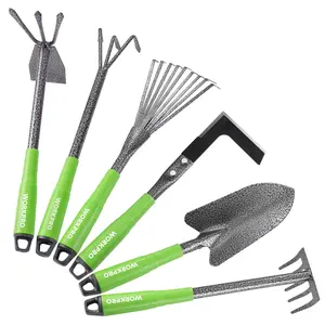 WORKPRO 6-Piece Garden Tool Set, Heavy Duty Gardening Hand Tools with Soft Rubber Handle, Including Trowel, Rakes, 2-in-1 Hoe and Crack Weeder, Ideal Gardening Gifts for Men and Women