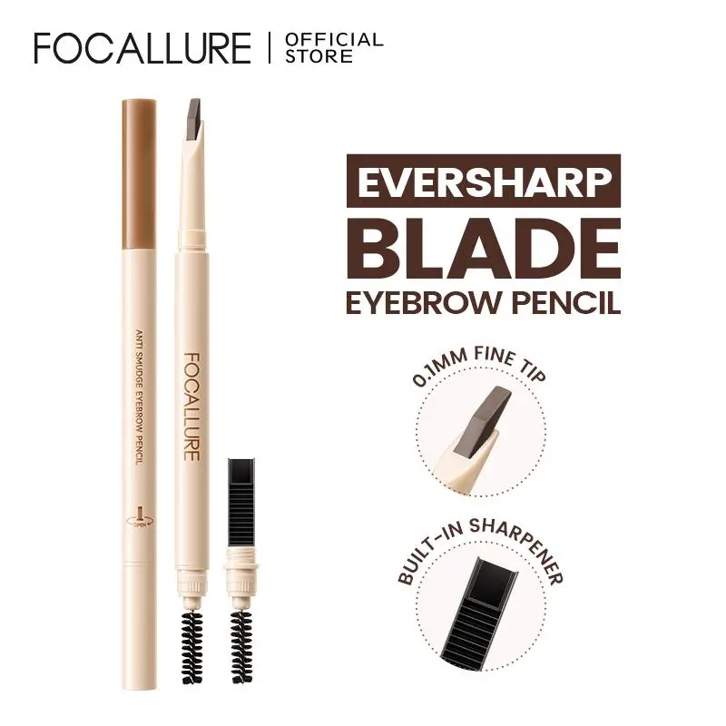 FOCALLURE 0.1mm Ultra-Fine 3-in-1 Eyebrow Pencil With Sharpener & Brush, Natural Hair-Like Microblading Brows, Waterproof Sweat Smudge Proof Break Resistant High Pigment Eyebrow Shape Eyebrow Makeup Products