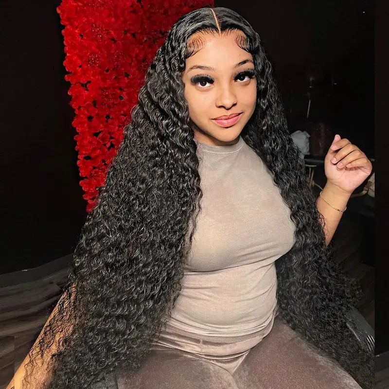 Women's 100% Human Hair 13x6 HD Swiss Lace Front Wig - Black, Deep Wavy, Kinky Curly, Water Wave, Burmese Curly, Glueless, Pre-Plucked, Bleached Knots, Natural Color, 180% Density, Virgin, Wear and Go, Adjustable, 4 Combs, Drawstring, Deep Wavy Hair