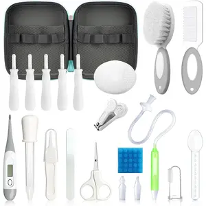 Baby Healthcare and Grooming Kit, 21 in 1 Portable Baby Essentials Kit with Gas Relief Hair Brush Comb Nasal Aspirator for Newborn Boys Girls (Grey White)