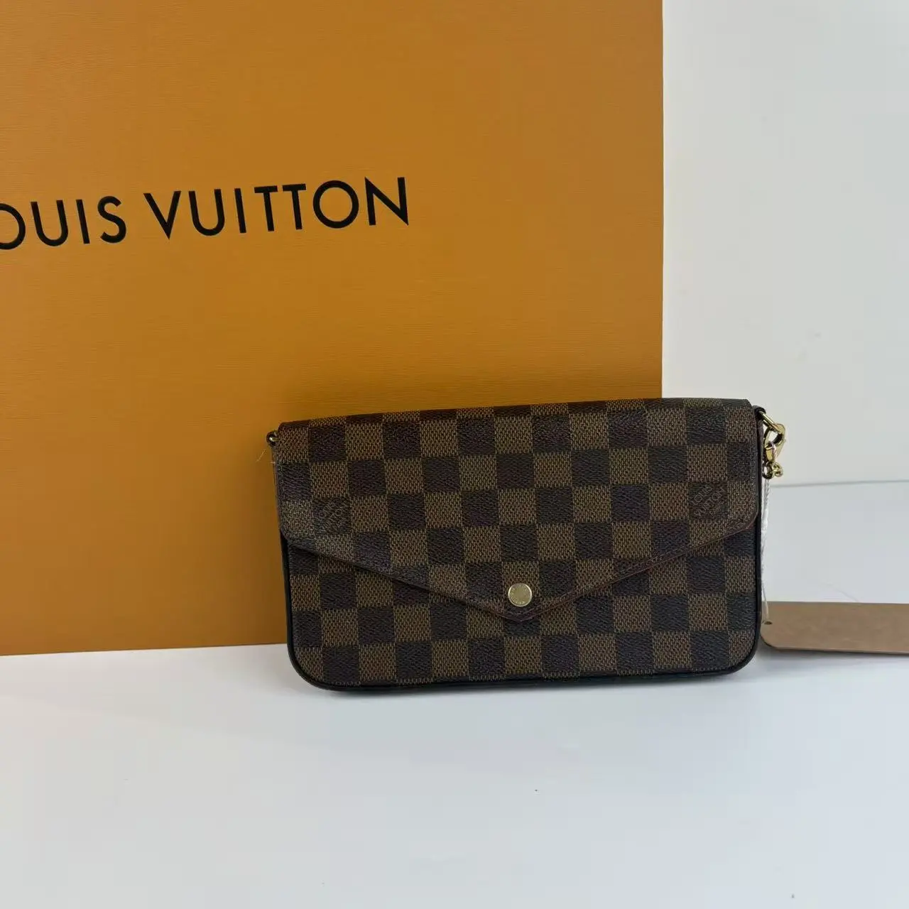 Pre-owned Louis Vuitton Pochette Félicie (Damier Ebene) Small Crossbody Bag, Fashion Crossbody Purse with Zip and Button Closures