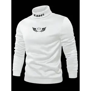 Men's Casual Wing Print Turtleneck Long Sleeve Sweatshirt For , Mock Neck Men