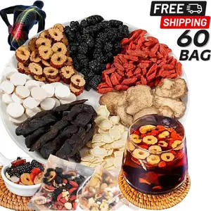 60 Bags Ginseng Five Treasure Herbal Tea, Organic Kidney Cleanse Detox Blend with Ginseng, Red Dates & Mulberry, Traditional Chinese Wellness Drink for Men and Women ﻿