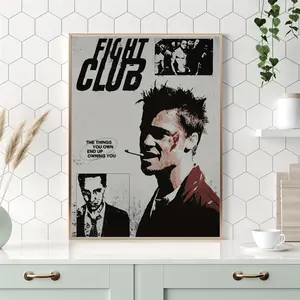 Fight Club" Classic Movie-Inspired Canvas Art Print - Modern Black & White Wall Decor, Unframed Portrait for Home, Office, Living Room, Bedroom, Cafe - Waterproof Ink on Canvas, Indoor/Outdoor Use, Movie Wall Art