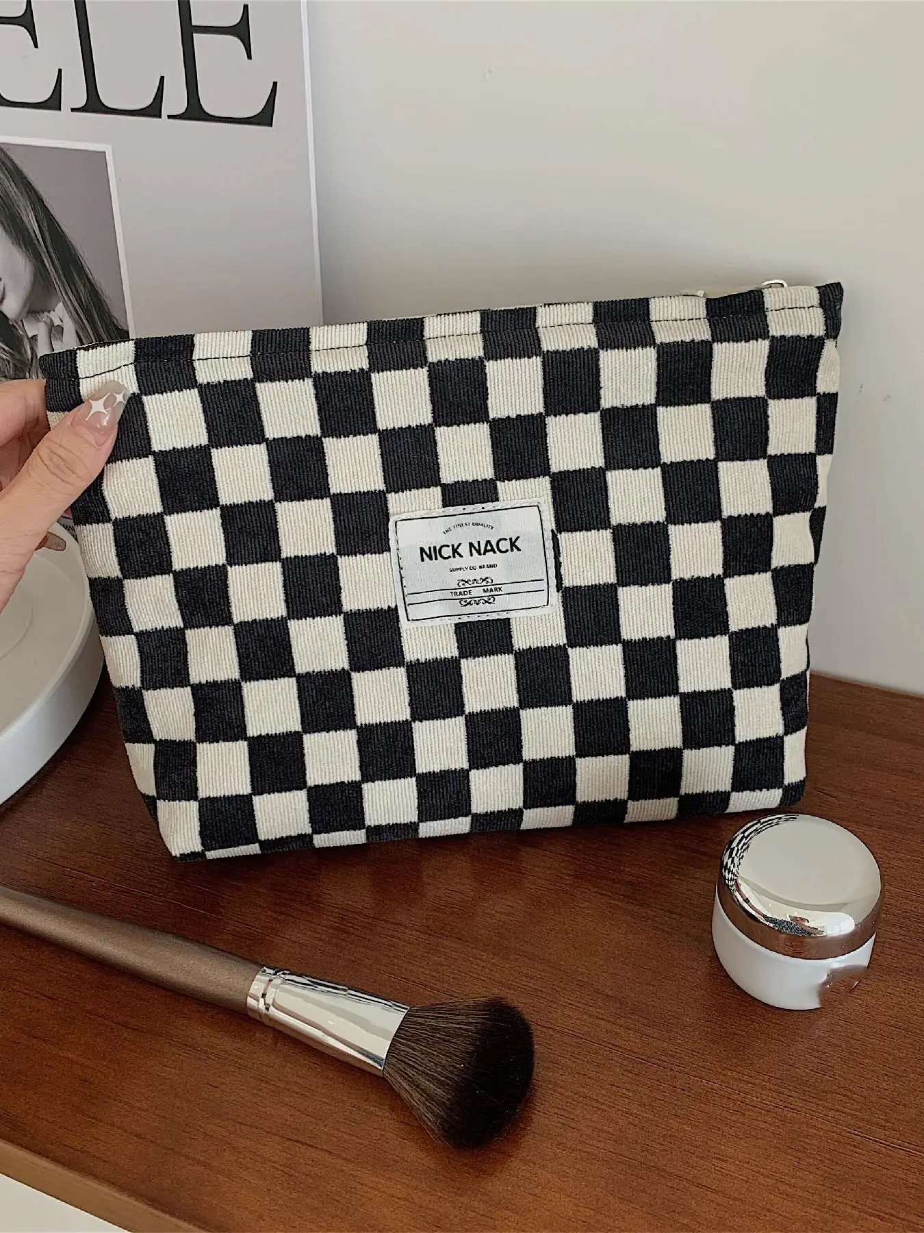Plaid Pattern Makeup Bag, Fashionable Makeup Bag, Zipper Makeup Organizer Pouch, Versatile Cosmetic Storage Bag, Great for Skincare, Lotion, Cream, Li