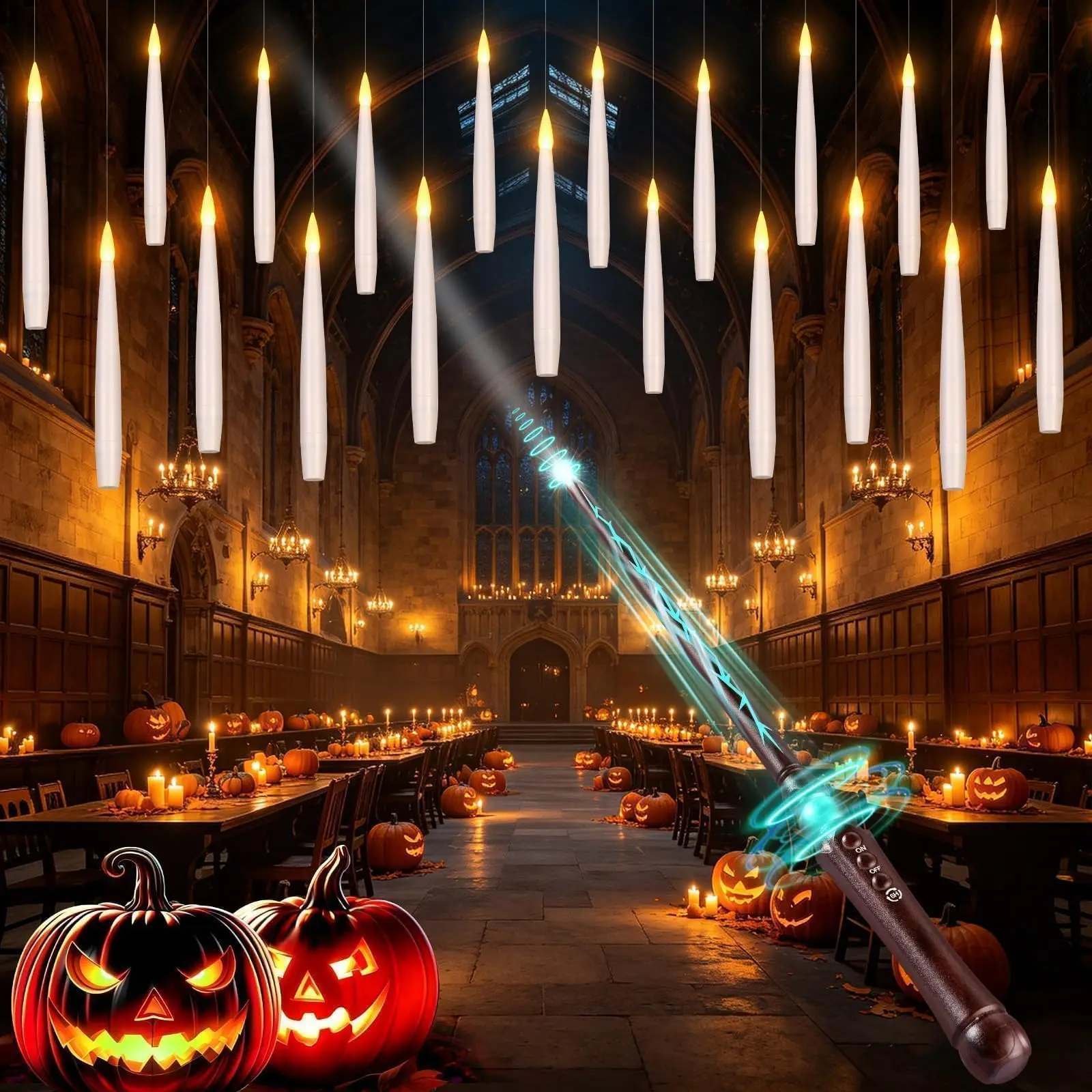Upgraded 20Pcs Floating Candles with Wand for Halloween Decorations