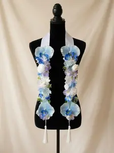 Personalized Blue Orchid Graduation Stole, Pastel Floral Grad Sash, Layered Flower Graduation Lei, Custom Name Senior Stole, Photo Prop Gift