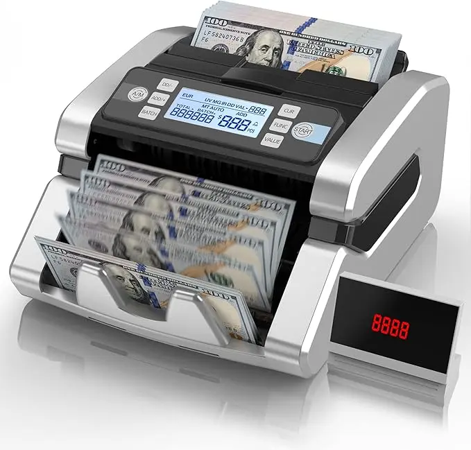 Money Counter Machine, Value Counting, UV/MG/IR/MT/DD Counterfeit Detection, USD/EUR Bill Counter, Add and Batch Modes, Cash Counting Machine 1300 Bills/min