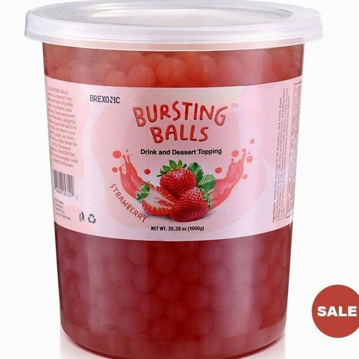 SYRUVIA Boba Pearls Popping Bursting Boba, Tapioca Pearls For Bubble Tea (Strawberry , 2 LB 1 Pack) Sweet Beverage
