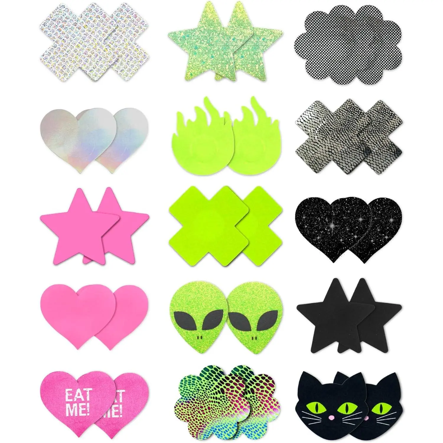 Pasties Rave Pack - Nipple Covers Stickers - Disposable Sticky Breast Petals - 15 Pairs