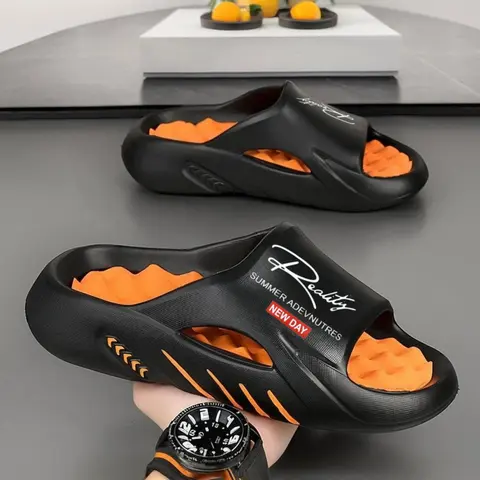 Men's Casual Letter Print Slides, Casual Flat Slippers, Comfortable Non-Slip Soft Slippers for Indoor and Outdoor Wear, Slippers for Men