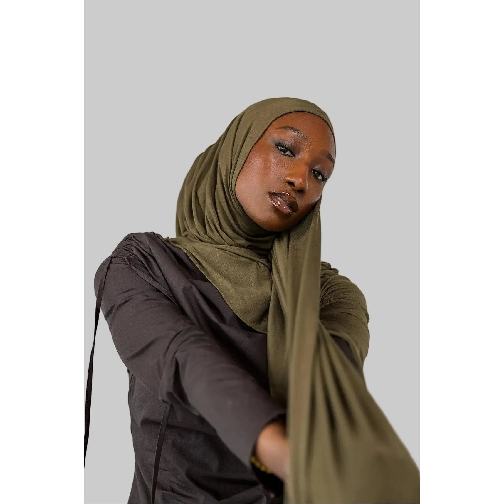 VELA Jersey Lite Hijab - Forest Moss Solid Square Scarf, Soft Stretch Modal Cloth, Lightweight Breathable Modern Hijab for Daily Wear, Effortlessly Polished Elevated Moments