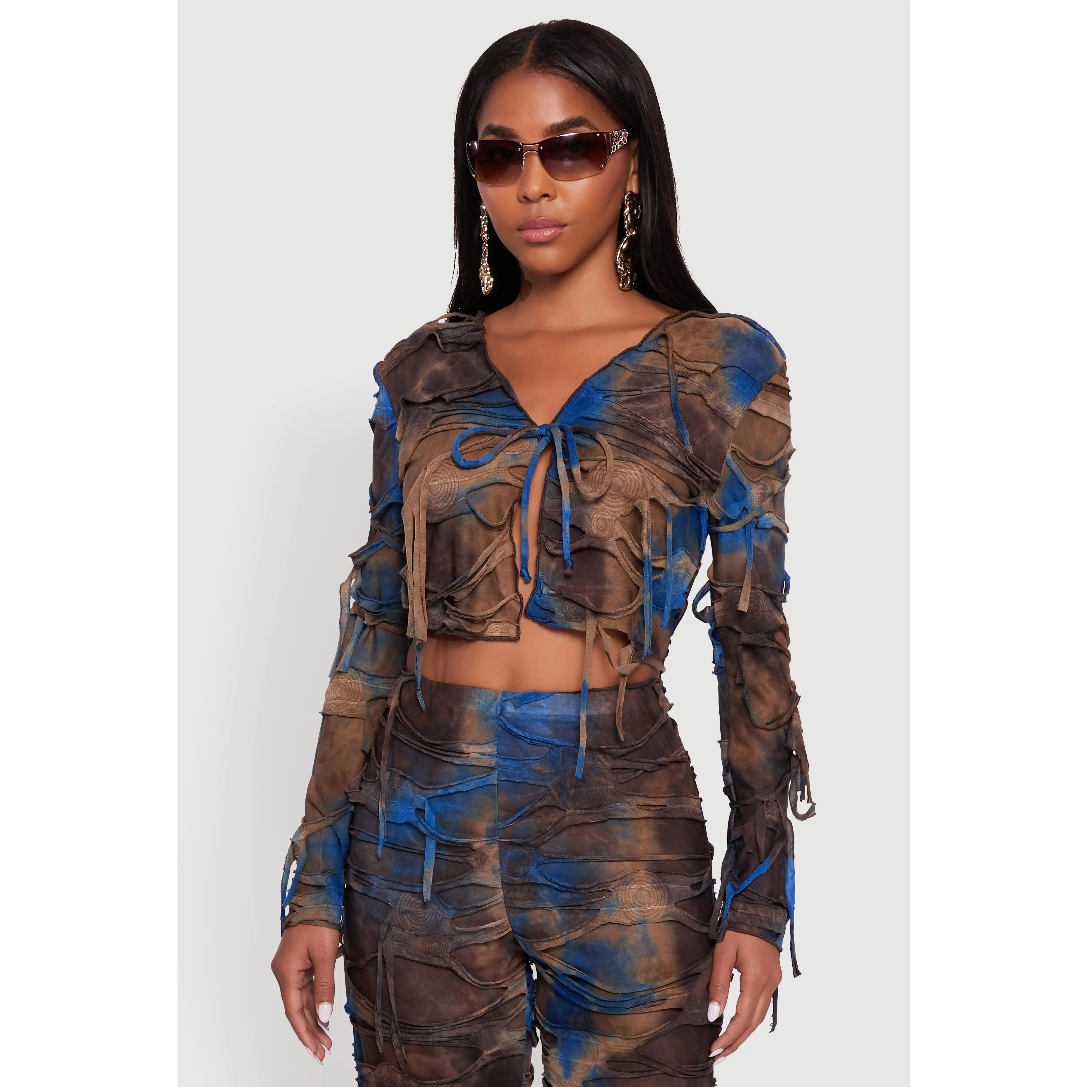 Tie Dye Slashed Tie Front Top