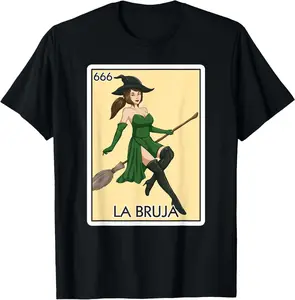 100% Cotton La Bruja The Witch Card Mexican Lottery Card La Bruja T-Shirt