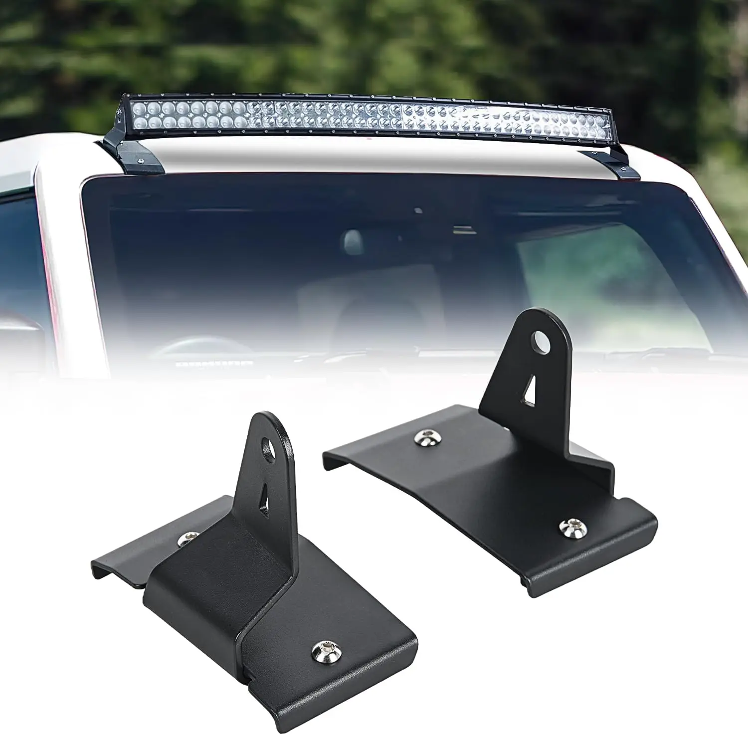 Nilight 42-in Curved LED Light Bar Bases, Drillfree Mount for 2021-2024 Ford Bronco 2-Door/4-Door Trucks, CNC Pressed Iron Alloy, Powder-Coated, Stable, Smooth, Durable, Easy Install, Electrophoresis Process, Secure Upper Windshield Roof Cab Mounts