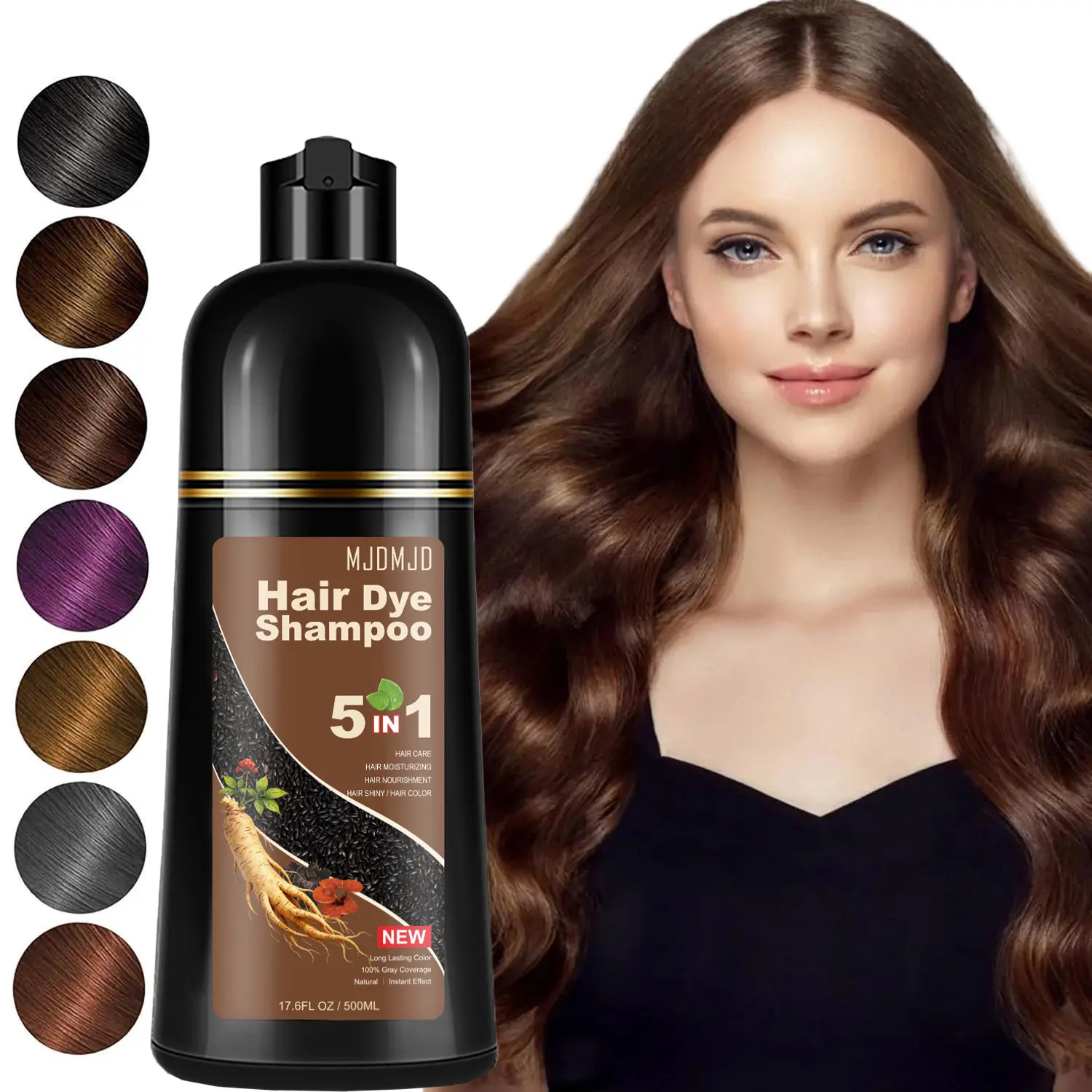Chocolate Brown Hair Dye Shampoo 5-in-1 – Instant Color in 10-15 Minutes – Long-Lasting Gray Coverage, Nourishing & Gentle – Vegan, Ammonia-Free Champú Para Canas Mujer y Hombre, 500ml