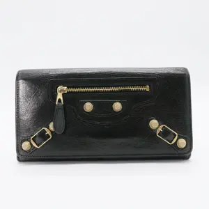 Pre-owned Balenciaga Leather Small Leather Goods Classic Metallic Edge Money Flap Wallet Leather
