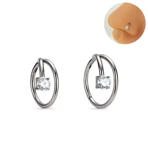 Oufer Titanium 20G Half Hoop With CZ Hinged Segment Nose Ring