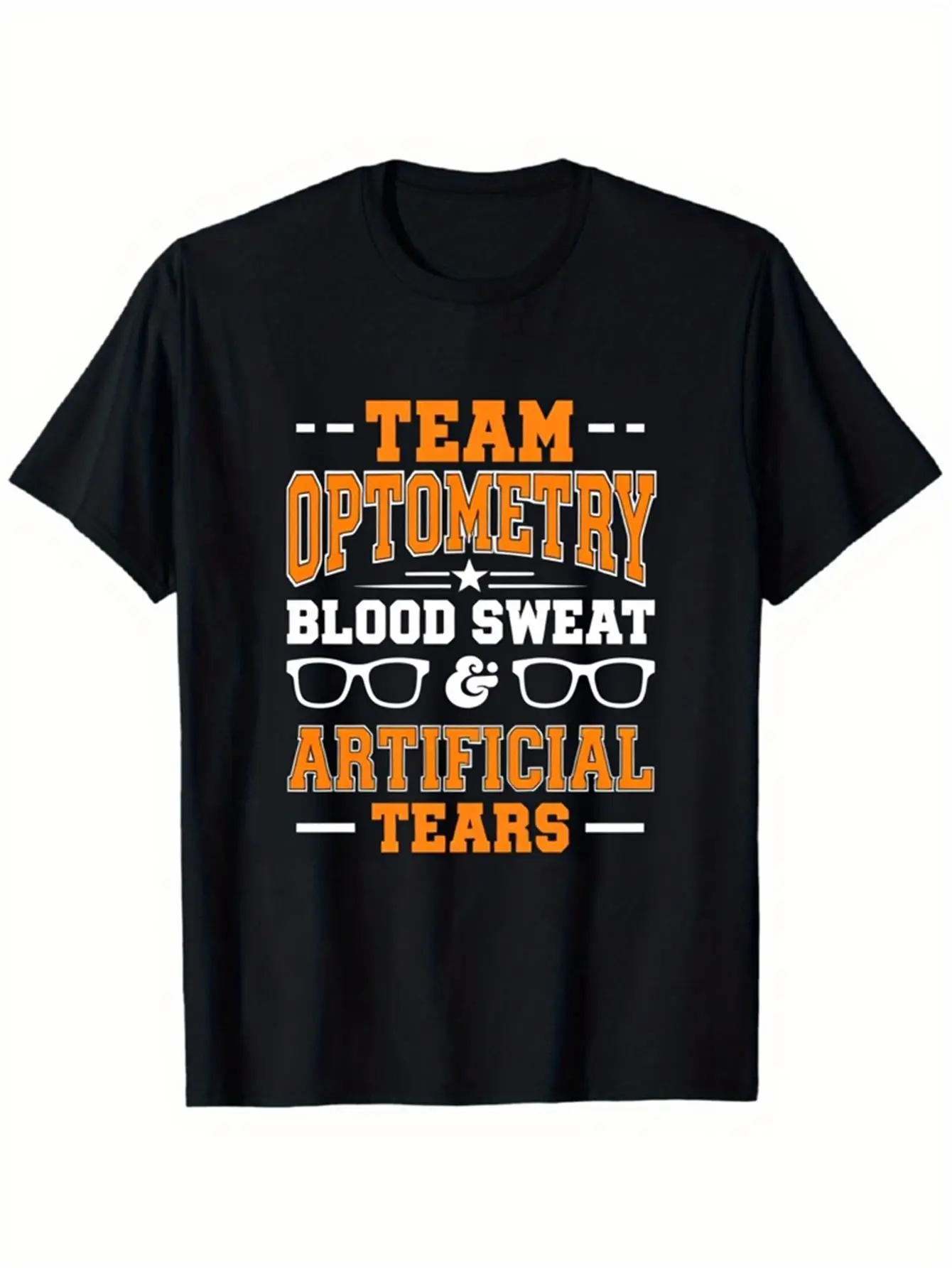 Men'S Optometry Team T-Shirt - Featuring The Slogan 'Blood Sweat And Artificial Tears' This Gift for Opticians Is Made from 180Gsm Soft Stretch And Includes Icons of Optometry Tools (Including a Phoropter). It'S a Casual Black Shirt Perfect for E