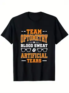 Men'S Optometry Team T-Shirt - Featuring The Slogan 'Blood Sweat And Artificial Tears' This Gift for Opticians Is Made from 180Gsm Soft Stretch And Includes Icons of Optometry Tools (Including a Phoropter). It'S a Casual Black Shirt Perfect for E