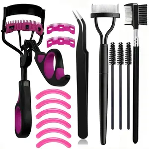 Fashion Eyelash Curler Brow Comb Set, Lash Extender Tweezers, Foldable Mascara Separator, Lash Brush, Replacement Bands and Combs, Quick Lash Lift
