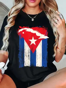 100% Cotton Cuba Flag Cuban Heritage Month Country Map Island Graphic T-Shirt