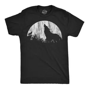 Mens Funny T Shirts Moon Wolves Novelty Graphic Tee for Men Mens Funny T Shirts Cool Vintage Fashion T-Shirt Gift Classic Menswear Funny Animal Short Sleeve Novelty Tees for Guys Black -