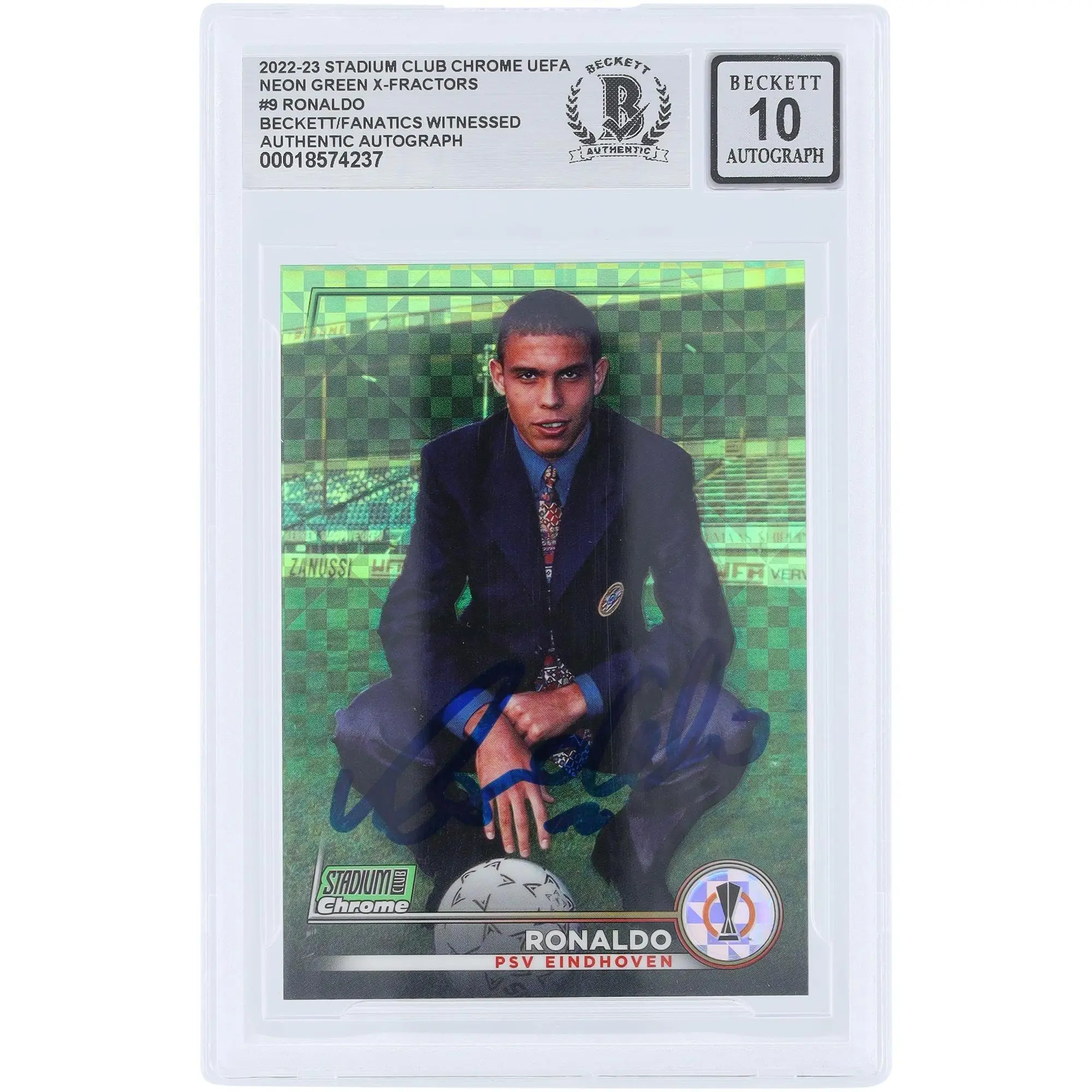 Ronaldo PSV Eindhoven Autographed 2022-23 Topps Stadium Club Chrome UEFA Neon Green X-Fractor #9 #/175 Beckett Fanatics Witnessed Authenticated Auto 10 Card - Fanatics Authentic Certified
