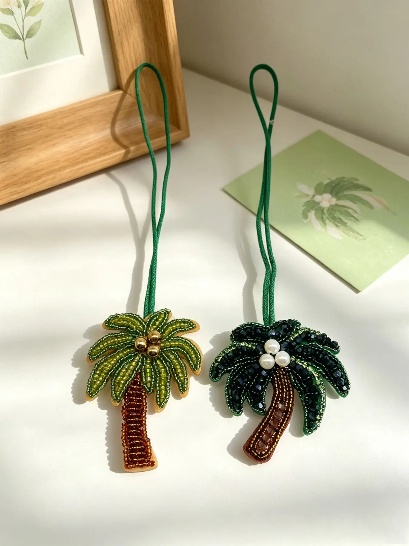 Summer Ocean Bag Pendant DIY Beaded Fabric Patch, Elegant Plant Coconut Tree Handmade Bead Embellishment, Preppy Animal Pattern Accessory, Bag Accessories Charms for Handbags